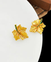 Chic Copper Gold Plated maple leaf Hollow Out Stud Earrings