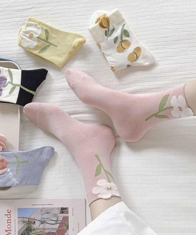 Chic Cute Floral Jacquard Cotton Mid Calf Socks