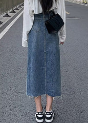 Chic Denim Blue Asymmetrical Patchwork Pockets A Line Skirt