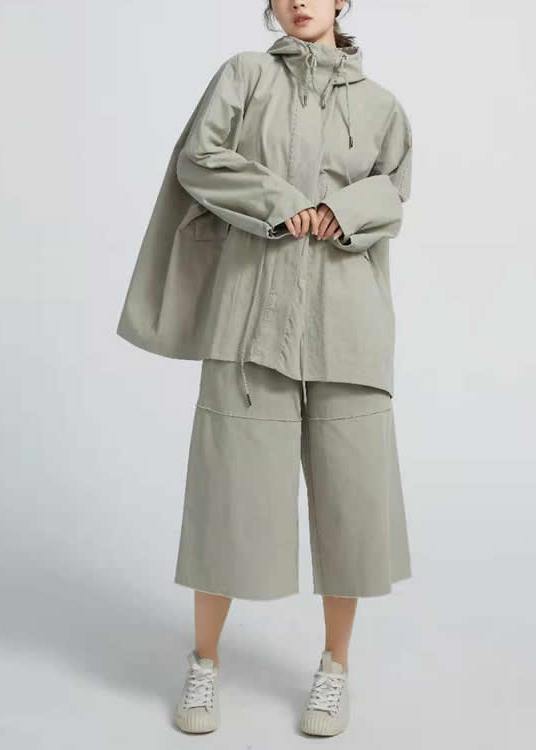 Chic Drawstring Top Quality Spring Short Coat Khaki Green Coat - SooLinen