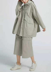 Chic Drawstring Top Quality Spring Short Coat Khaki Green Coat - SooLinen