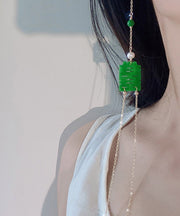 Chic Dry Green Jade Overgild Jade Pearl Tasserl Drop Earrings