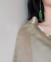 Chic Dry Green Jade Overgild Jade Pearl Tasserl Drop Earrings