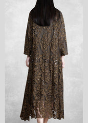 Chic Embroidery Dress Lnspiration Chocolate Green Long Dresses - SooLinen