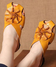 Chic Floral Splicing Yellow Cowhide Leather Slide Sandals