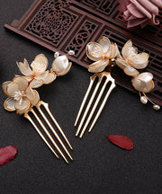 Chic Gold A Pair Alloy Acrylic Pearl Lotus Hairpin