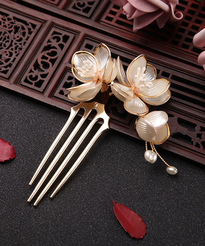 Chic Gold A Pair Alloy Acrylic Pearl Lotus Hairpin