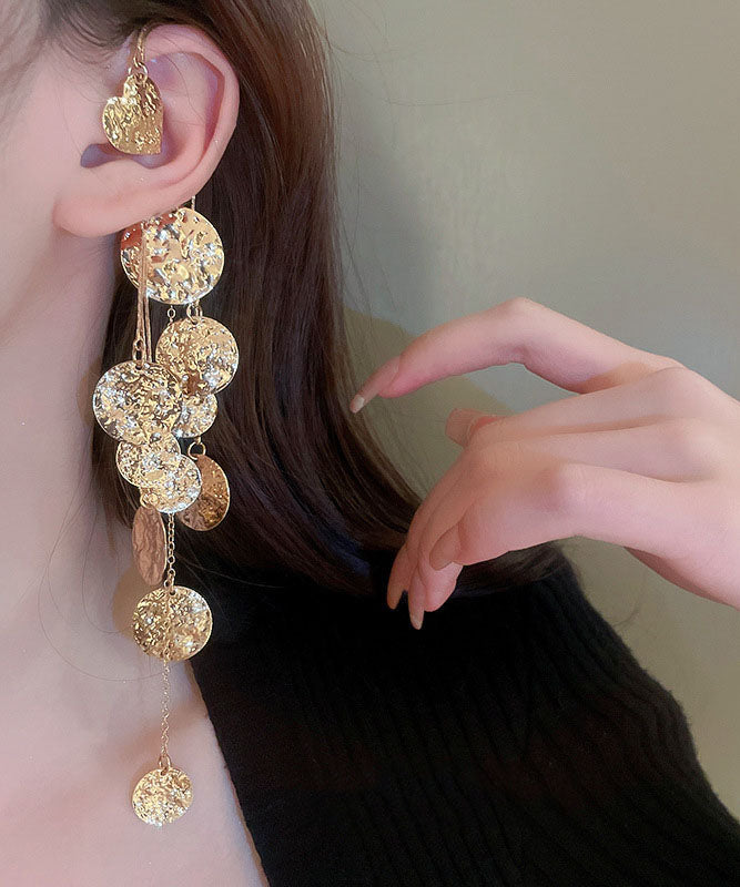 Chic Gold Copper Wrinkled Tassel Sequins Drop Earrings