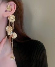 Chic Gold Copper Wrinkled Tassel Sequins Drop Earrings