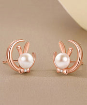 Chic Gold Cute Rabbit Pearl S925 Silber Ohrstecker