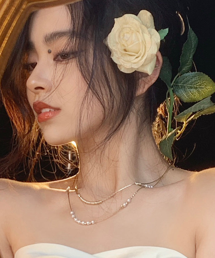Chic Gold Silk Yarn Multilayer Pearl Tassel Necklace