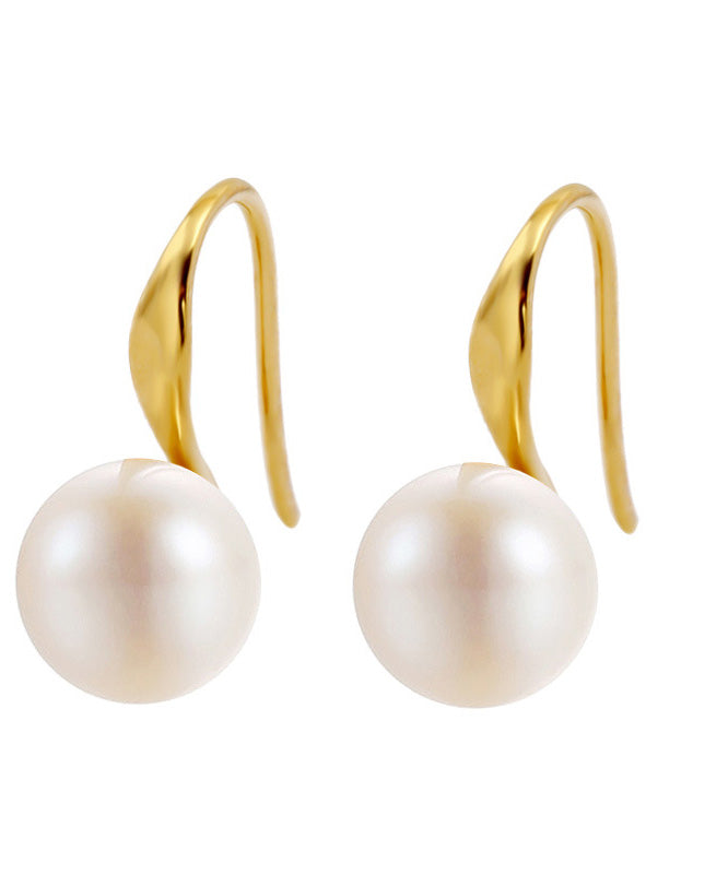 Chic Gold Silver Overgild Inlaid Pearl Hoop Earrings