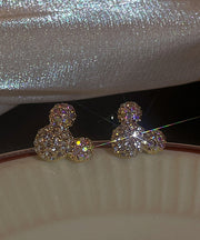 Chic Gold Sterling Silver Zircon Mickey Mouse Stud Earrings