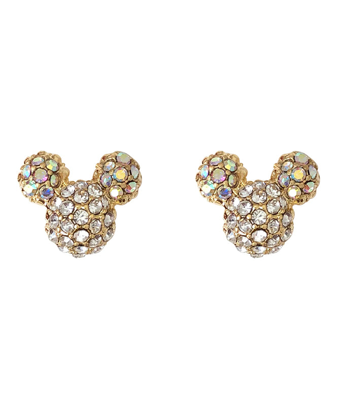 Chic Gold Sterling Silver Zircon Mickey Mouse Stud Earrings
