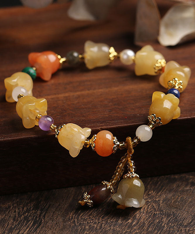 Chic Golden Silk Jade Lily of the Rings Charm Bracelet