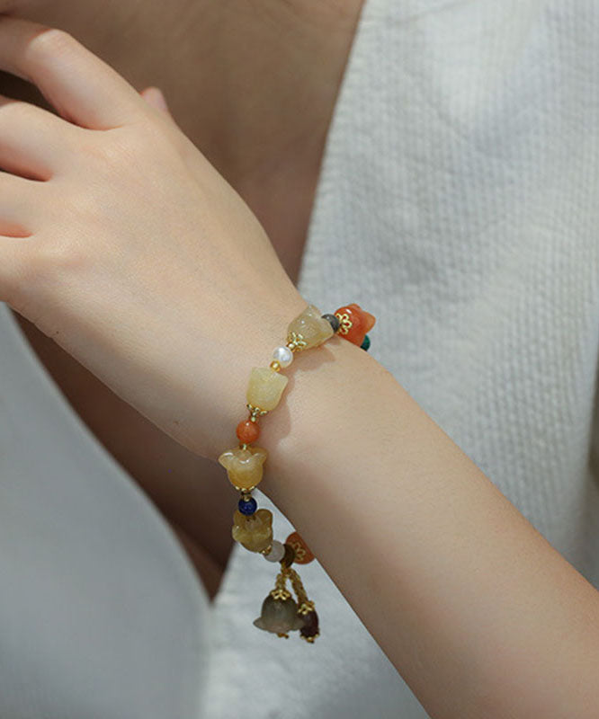 Chic Golden Silk Jade Lily of the Rings Charm Bracelet