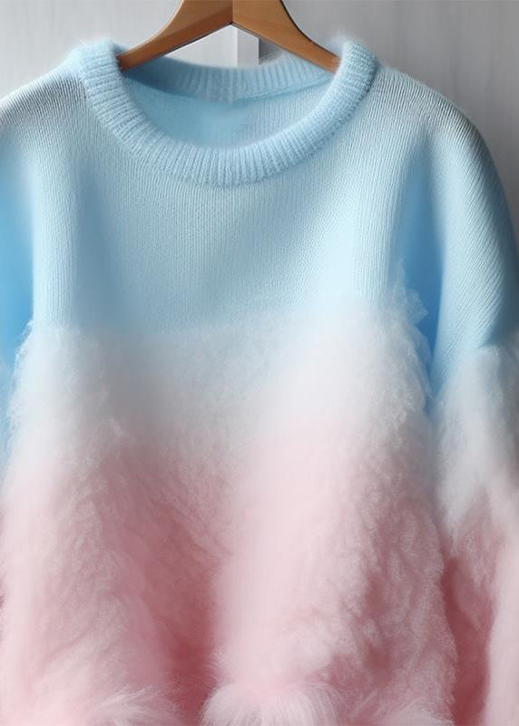 Chic Gradient Color Fluffy  Cozy Cotton Knit Sweaters Fall
