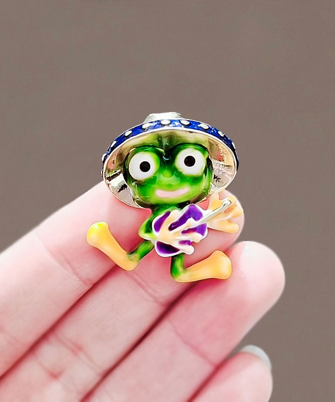 Chic Green Alloy Colored Glaze Frog Brooches