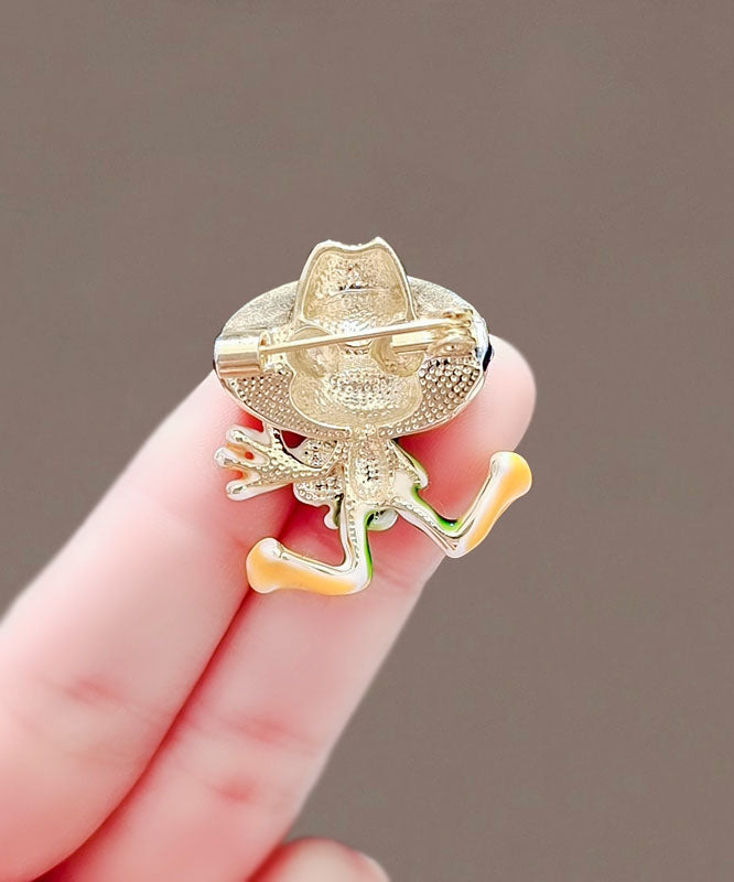 Chic Green Alloy Colored Glaze Frog Brooches