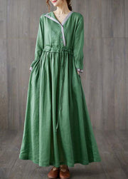 Chic Green Asymmetrical Design Tie Waist Cotton Holiday Dress Spring