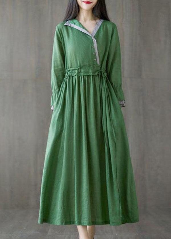 Chic Green Asymmetrical Design Tie Waist Cotton Holiday Dress Spring