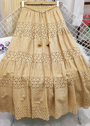 Chic Green Embroidered Tasseled Hollow Out Cotton Skirt Summer