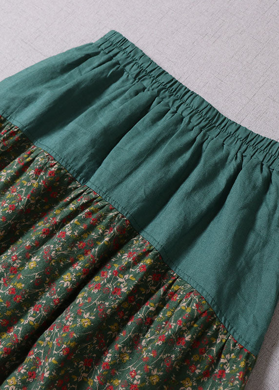 Chic Green Lace Patchwork Print Skirts Winter