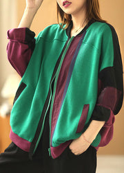 Chic Green Loose Pockets Patchwork Herbst Langarm Mantel
