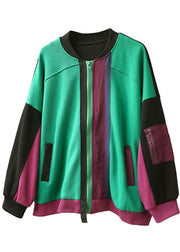 Chic Green Loose Pockets Patchwork Fall Long sleeve Coat