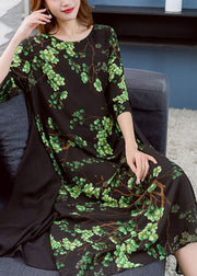 Chic Green O Neck Print Patchwork Chiffon Dresses Summer