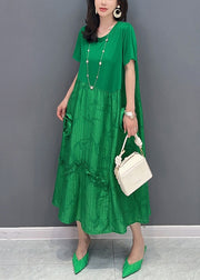 Chic Green O Neck Ruffled Patchwork Cotton Dresses Summer