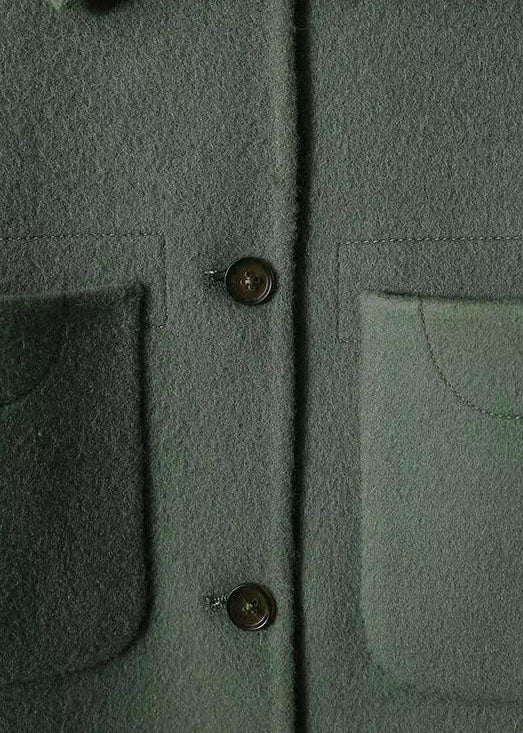 Chic Green Peter Pan Collar Button Pockets Patchwork Woolen Coats Fall
