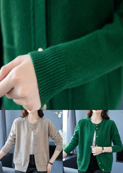 Chic Green Pockets Button Patchwork Thick Wool Loose Coat Fall