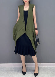 Chic Green Pockets Cinched Patchwork Cotton Vest Sleeveless