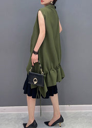 Chic Green Pockets Cinched Patchwork Cotton Vest Sleeveless
