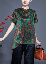 Chic Green Print Asymmetrical Design Silk Oriental Two-Piece Set Summer