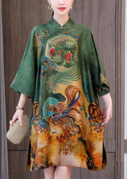 Chic Green Print Chinese Style Silk A Line Dresses Spring