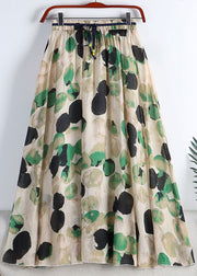 Chic Green Print Elastic Waist Tie Waist Chiffon A Line Skirt Summer