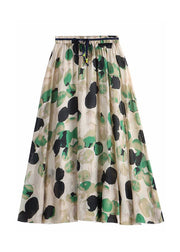Chic Green Print Elastic Waist Tie Waist Chiffon A Line Skirt Summer
