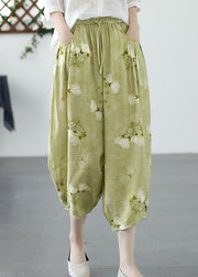Chic Green Print Pockets Patchwork Linen Harem Pants Summer