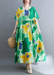 Chic Green Print Wrinkled Party Maxi Dress Summer