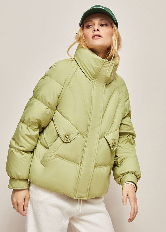 Chic Green Stand Collar Zip Up Separable Duck Down Puffer Jacket Winter