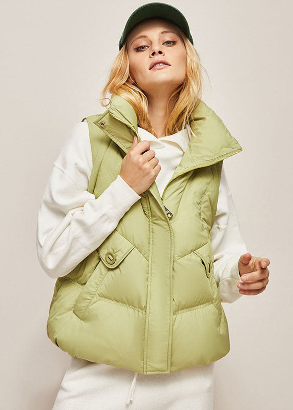 Chic Green Stand Collar Zip Up Separable Duck Down Puffer Jacket Winter