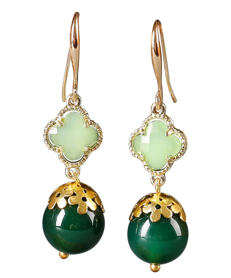 Chic Green Sterling Silver Agate Coloured Glaze Clover Drop Earrings