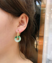 Chic Green Sterling Silver Overgild Jade Hoop Earrings