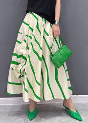 Chic Green Striped Elastic Waist Asymmetrical Cotton Loose Skirts Summer
