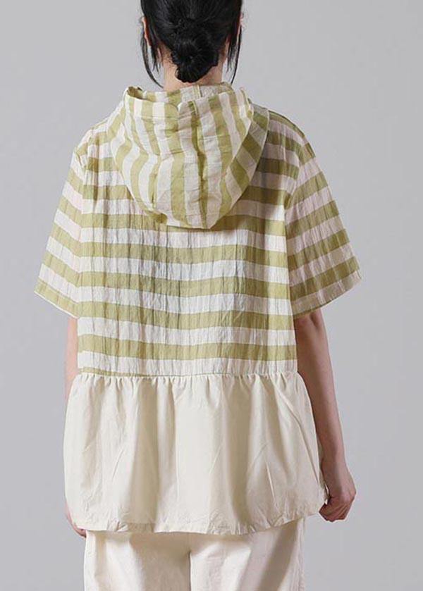 Chic Green Striped Oversize Cotton Linen Summer Shirt - SooLinen