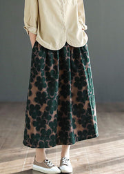 Chic Green Wrinkled Pockets Print Patchwork Cotton Skirts Summer