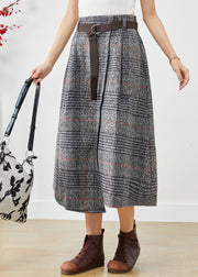 Chic Grey Asymmetrical Plaid Woolen A Line Skirts Fall