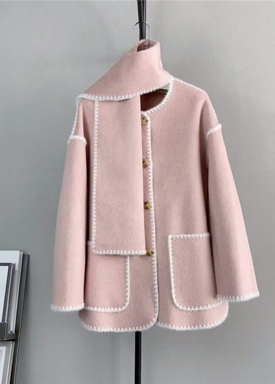Chic Grey Button Pockets Woolen Short Coats Winter